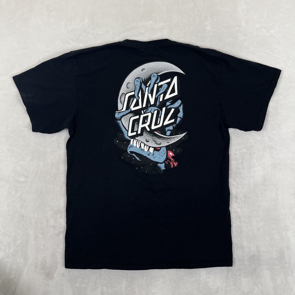 Santa Cruz T-Shirt Mens Large Black Moon Hand Logo Skateboard Back Graphic Tee